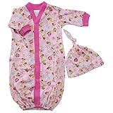 【未熟児】【低出生体重児】【早産児】【NICU】用 ベビー服：長袖ガウン ピンクガーデン 帽子付き (1400-2500g)