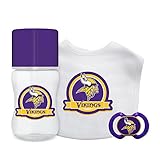 Minnesota Vikings 3 PieceベビーギフトセットMade in the USA Bib、ベビーボトルとおしゃぶりwith Vikingsロゴ