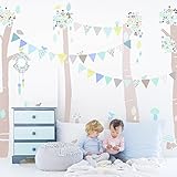 OopsyデイジーバーチツリーフォレストブルーピールとPlace、ブルー/ニュートラル/パステル、54 "×60"