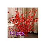 Moobom　桃の花 上質な造花　モモ人工花 人工春の桃の花枝 人工観葉植物 ブーケ 花束　美しい ロマンチックな雰囲気 ホーム飾り 室内装飾　飾り物 size 26inch/65cm (red)