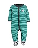 カーターズ Carter's カバーオール 長袖 足付き 足つき ベビー服 男の子 グリーン ボーダー たぬき (6months(61-67cm)) [並行輸入品]