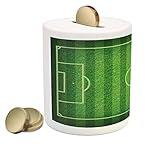 Boy 's RoomコインボックスBank by lunarable、リアルなグリーンGrassサッカーフィールドスポーツ趣味Competitionフィールド、印刷セラミックコイン銀行お金ボックスの