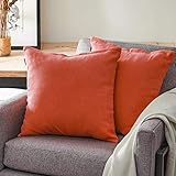 Topfinel クッションカバー リネンっぽい 45×45cm 北欧 おしゃれ 綿麻 無地 ソファ背当て 装飾枕カバー 座布団カバー オレンジレッド 2枚セット（全18色）