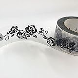 窓ガラス フィルム 目隠し シート 【幅5cm×2m単位】 マスキングテープ 幅広 [ラブリーローズブラック] 壁紙 インテリア 壁紙用 シール タイル キッチン はがせる リメイクシート アクセント