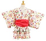 子供 80-160cm 帯2本付き浴衣ドレス 手まり柄セパレートタイプ【726-208】 110cm ホワイト