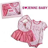 (ジェニィベビー)JENNIBABY ボーダーロンパース＆スタイ＆スカート 3点ギフトセット/ピンク　70cm