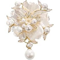 Amazon | 真珠貝殻桜花ブローチ ジルコンレディースコサージュ