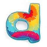 One Grace Place Terrific Tie Dye Letter Pillow D, Aqua Blue, Royal Blue, Purple, Yellow, Green, Oran