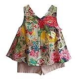 TIFENNY 女児用アウトフィット 衣類 花柄ベストとTシャツ+ショートパンツセット  US サイズ: 2/3T