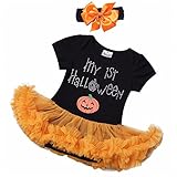 （イーエフイー）EFE　ハロウィン衣装　ベビー　ベビーロンパース　カバーオール　チューチュースカート　万聖節　カボチャ　赤ちゃん　幼児　新生児　仮装　ベビー服　ヘッドバンド　3ー18ヶ月 ブラック＆オ