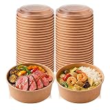 Asdays 使い捨て弁当箱 使い捨て どんぶり 使い捨て容器 蓋付き ランチボックス クラフト紙ボウル 紙皿 (750ml 50個セット)