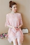 マタニティウェア 服 ワンピース 無地 レース ゆったり カジュアル ワンピース 妊婦服 産前 産後 レディース マタニティワンピース L ピンク