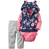 カーターズ（Carter's）女の子用紺花柄3D立体耳フード付きフリースベストお出かけ用上下3点セット (18months(78-83cm)) [並行輸入品]