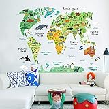【ufengke】漫画、世界地図、かわいい地上と水生動物の壁飾り　子供の部屋、保育園の取り外し可能な壁のステッカー、壁紙