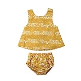 (ササレルン) Sasarelun 子供服 ベビー服セットアップ 上下セット シャツ＋パンツ２点セット ノースリーブ 花柄後ろクロス バックレス トップス 可愛い 女の子 ガールズ 夏服 イエロー 8