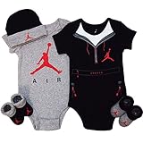 NIKE(ナイキ)エア・ジョーダン Air Jordan （0-6months）ブラックジャケット柄xグレーAIRジャンプマン半袖ボディスーツ超豪華5点セット [並行輸入品]