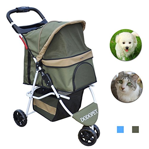ペットカート うちの子専用バギー ペット用ベビーカー ストローラー キャリー 3輪式 折りたたみ 通気性に優れた 多機能 犬猫用 お出掛け 広々スペース 耐荷重20Kg (アーミーグリーン)