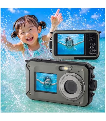 Amazon | 水中カメラ 4K録画 64MP 5M防水 デジカメ 防水カメラ 自撮り