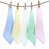 MADHOLLY【5枚セット】　赤ちゃんタオル　ベビーハンカチ　ガーゼタオル　 6層ガーゼ 　100％コットン　 30 * 30cm　セット内容　５色含む …