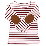 ベビー服 POTOJP 男女兼用 トップス 春秋着 薄手 長袖 T-shirts シンプル ベーシック ロンT ストライプ スウェットtシャツ 上着 普段着 部屋着 2-6歳 (レッド, 3T/110