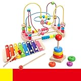 積み木 赤ちゃんおもちゃ　ビーズコースター 　キッズ 　木製 ルーピング 　おもちゃ　指先トレーニング 　ミニ サイズ キャンディー模様 　色認知　出産祝い　お誕生日プレゼント(3点セット)