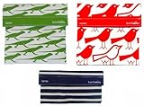 LunchSkins Reusable Sandwich and Snack Bags Set - 3 Pack - Green Lizard, Brown Wolf, Navy Stripes [並