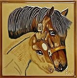 High Quality BD-0721 8 by 8-Inch Two Horses with Frame Ceramic Art Tile