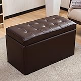 【収納 スツール】座れる＋片付く★ 2人掛け用 長方形 収納スツール ★ 椅子 チェア オットマン 収納ボックス クッション性 おしゃれ 色：ブラウン