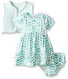 Rosie Pope Little Girls 3 Piece Chevron Printed Jersey Dress Diaper Cover and Vest Set Glacier 24 Mo
