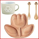 プチママン フラワー 花 お食事セット ウッドトレイ スプーン＆フォーク マグカップ ３点セット お子様へのプレゼントにピッタリ！子供 キッズ 赤ちゃん ベビー プレゼント ギフト ウッドプレート 誕