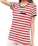 IZUMIYA マタニティ ウェア ボーダー Tシャツ 服を着たまま 授乳できる 授乳口 付き 産後 授乳服 (M, 赤×白)