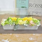 横長白陶器にお花がいっぱい♪プリザーブドフラワーアレンジメント カラー：イエロー クリアケース付 ギフト プレゼント フラワーアレンジ 花 ブリザーブドフラワー 還暦祝い 結婚祝い ブリザードフラワー