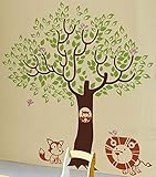 Pop Decors Vinyl Art Wall Decals Mural for Nursery Room, Leaf Tree With Cute Animals Removable Dark 