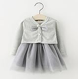 (マソンナーニ)Masonanic ベビー ワンピース キッズ 女の子 子供 ニットコート ドレス 長袖 チュールスカート 子供服 ガールズ 女児 2点セット (80cm, グレー)