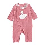 ( チャックル ) chuckle * スウィートガール * スワン 長袖 前開き カバーオール ピンク 80cm P2947-80-20