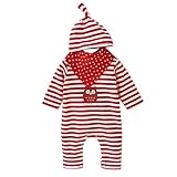 赤色の縞　男女兼用　３点セット（ロンパース＋帽子＋よだれかけ ）　ベビー服　女の子　赤ちゃん服　幼児　子供服　男の子　長袖　３サイズ　キッズ服　ロンパース カバーオール　満月/出産祝い/プレゼント70