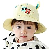 GEMVIE ベビー用ハット つば広 赤ちゃんキャップ キッズ 帽子 子供 DH英字 刺繍 綿 アウトドア 男の子 女の子 紫外線 UVカット かわいい イエロー