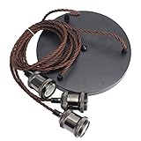 KINGSO E26/ E27 エジソン インダストリアル ペンダント 電球ホルダー 3-in-1 ランプホルダー セラミックランプ VDE証明書取得済 吸盤付き 3芯線式 ブラウンなワイヤー 110