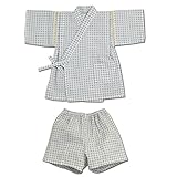 甚平スーツ刺し子格子柄 日本製(100cm,ホワイト)