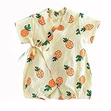 子供 夏服半袖 ロンパース ベビー 浴衣 カバーオール パジャマ (男の子　女の子 ) (80cm, ベージュ)