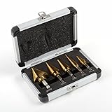 ATE Pro. USA 90045 5-piece Step Drill Bit Set with Metal Case, SAE, Quick-Change, 1/4 and 3/8' Shank
