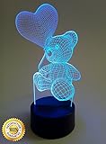 gadgetized 3d Illusion夜ライトの子供ルーム、7色変更テディベア、鎮静Childs部屋ランプ