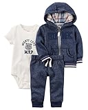 カーターズ Carter's 正規品,長袖 パーカー+ボディスーツ+パンツの3点セット☆ブルーM.V.P☆裏起毛 18M(80-85cm)