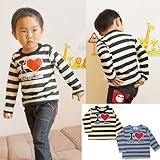 (アイラブパパ&ママ)I lovePaPa&Mama 2015 アイラブプリント ボーダー柄 長そでTシャツ 95cm サックス