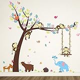 ElecMotive Cartoon Forest Animal Monkey Owls Hedgehog Tree Swing Nursery Wall Stickers Wall Murals D