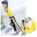 LOTEN ワイドパンツ　ガウチョパンツ　女の子　セット　上下　赤Vネック長袖Tシャツとカプリパンツ　レジャー式　綿　スポーツ　旅行　2色選択可 (150, 黄)