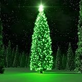 Flexzion Solar Powered String Lights (Green) 40ft 100 LED Fairy Lighting Flashing Lamp Decal Bulb Or