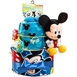 【おむつケーキ ディズニー 男の子 女の子 ぬいぐるみ 出産祝い】きっと喜ばれる豪華2段！おむつケーキ ラッピング付き ご出産祝いに最適 おむつパンパース（Ｓサイズ-テープ） タイプ：ミッキー