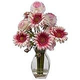 Nearly Natural 1298-PK Gerber Daisy and Ranunculus Delight Arrangement, Pink [並行輸入品]