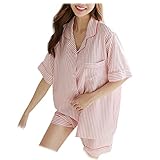 Spinas(スピナス) コットン パジャマ 前開き 半袖 ルームウェア マタニティ ストライプ 全２色(ピンク、ブラック)